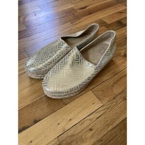 Naturalizer Womens Theas Shoes Espadrille Platform Slip on Gold Leather 9 W